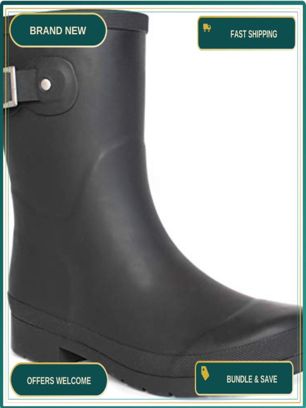 Waterproof Mid-Calf Pull-On Rain Boots with Faux Fur Lining Memory Foam
